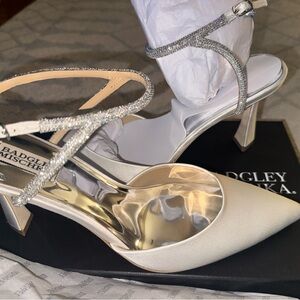 Badgley Mischka Glittering Silver and Cream Heels